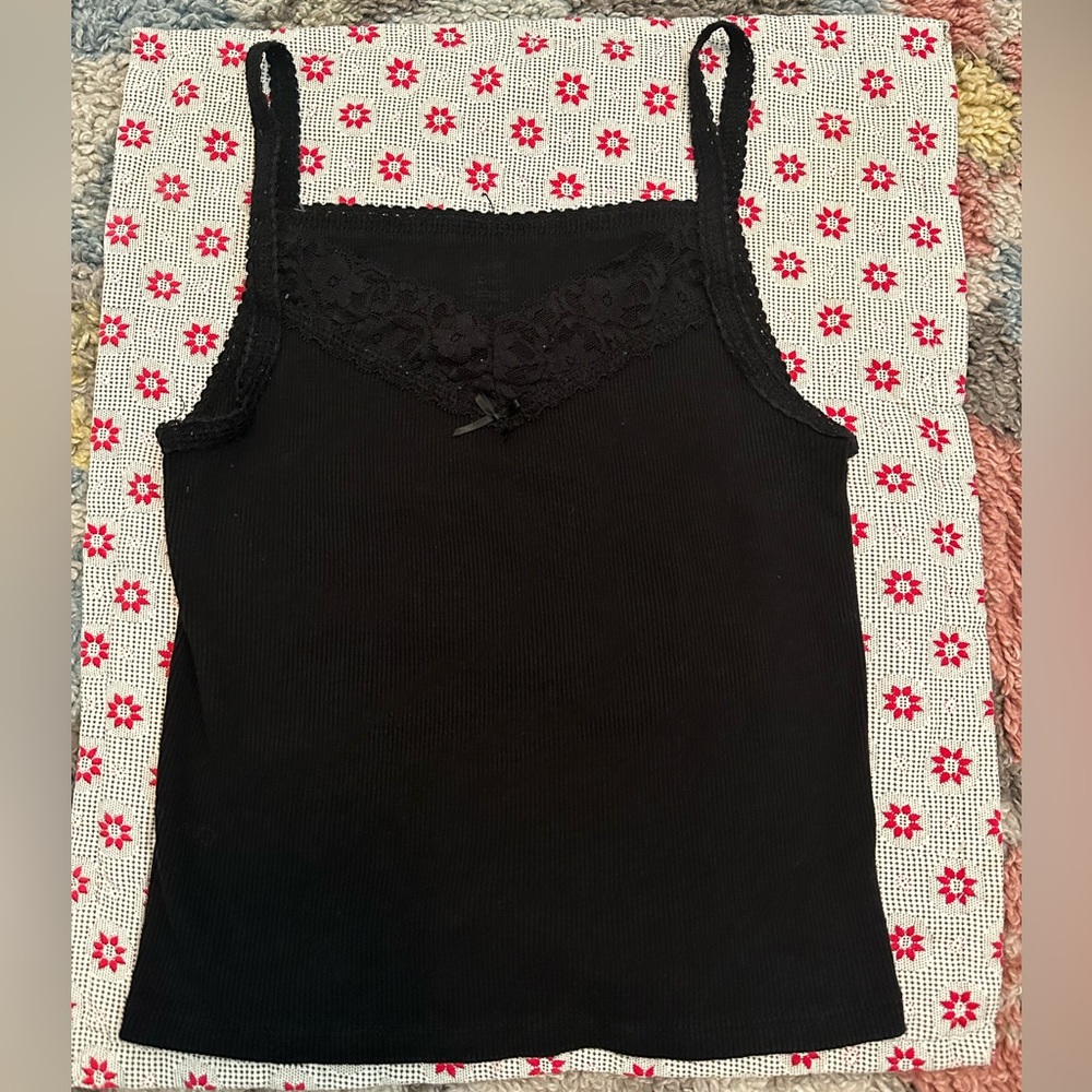 Brandy Melville Black Lace Trim Cami Top